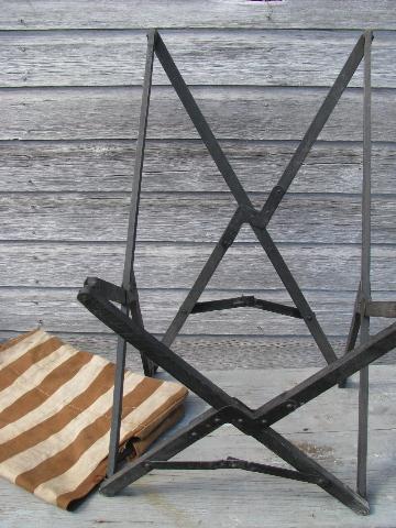 photo of 1940s vintage folding camp or beach chair w/ old striped cotton seat #5