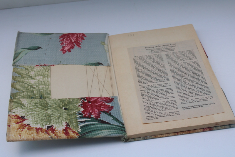 photo of 1940s vintage gardening book hand bound in romantic floral print cloth cover  #3