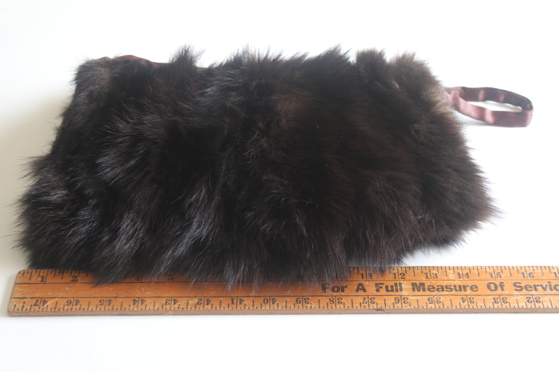 photo of 1940s vintage glamour girl fur muff, dark mink hand warmer zipper purse  #9