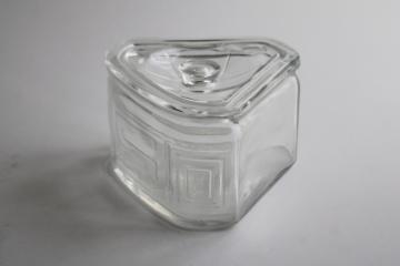 1940s vintage glass refrigerator dish, triangular fridge box Scurlock Kontanerette patent