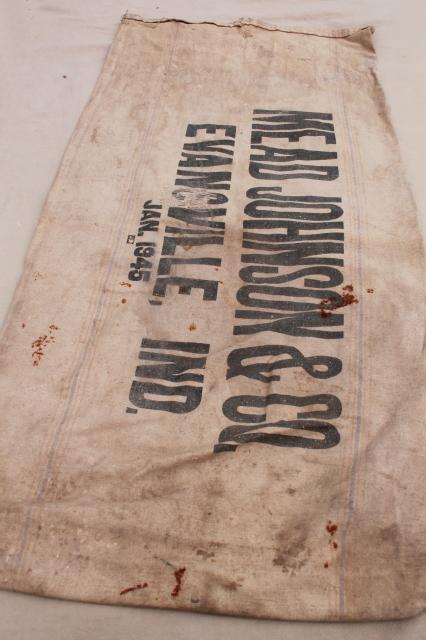 photo of 1940s vintage grain sacks, canvas weight cotton feed bags, Fulton Cincinnati Evansville Indiana #3