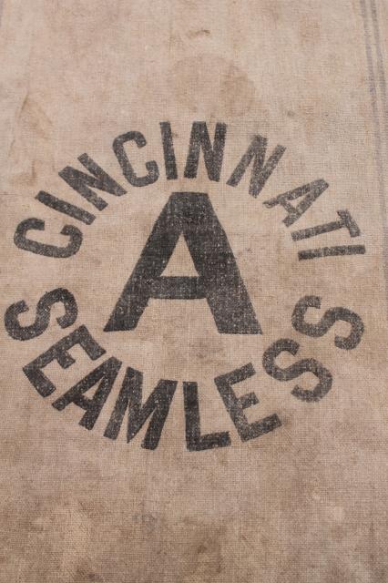 photo of 1940s vintage grain sacks, canvas weight cotton feed bags, Fulton Cincinnati Evansville Indiana #7