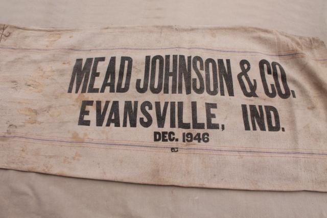 photo of 1940s vintage grain sacks, canvas weight cotton feed bags, Fulton Cincinnati Evansville Indiana #9