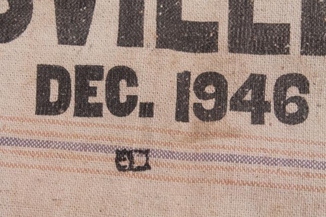 photo of 1940s vintage grain sacks, canvas weight cotton feed bags, Fulton Cincinnati Evansville Indiana #10