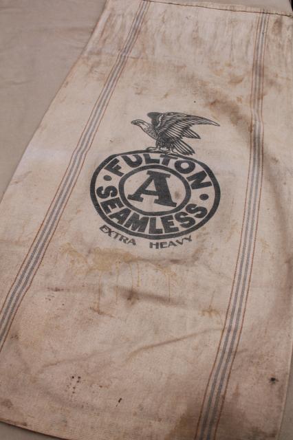 photo of 1940s vintage grain sacks, canvas weight cotton feed bags, Fulton Cincinnati Evansville Indiana #13