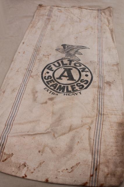 photo of 1940s vintage grain sacks, canvas weight cotton feed bags, Fulton Cincinnati Evansville Indiana #16