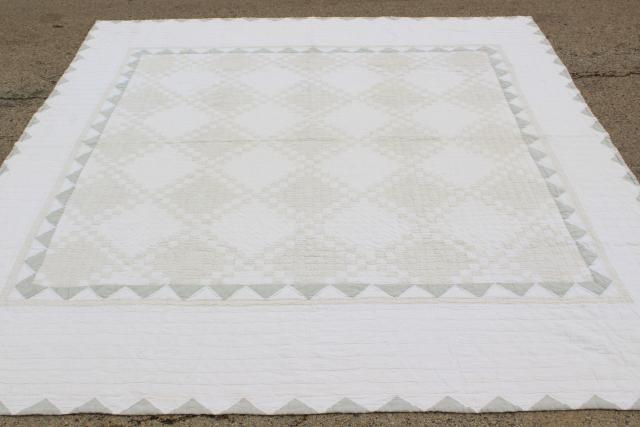 photo of 1940s vintage hand stitched patchwork quilt, rustic modern pale whitewash colors #1