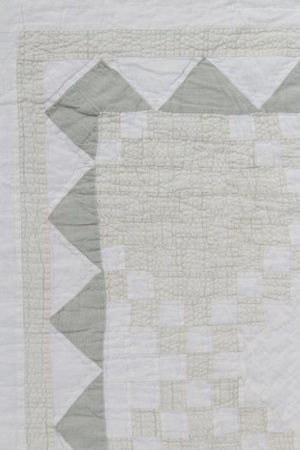 photo of 1940s vintage hand stitched patchwork quilt, rustic modern pale whitewash colors #2