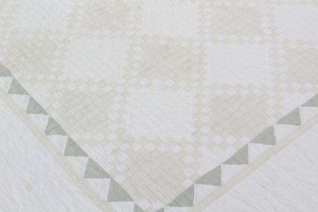 photo of 1940s vintage hand stitched patchwork quilt, rustic modern pale whitewash colors #3