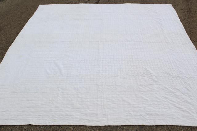 photo of 1940s vintage hand stitched patchwork quilt, rustic modern pale whitewash colors #6