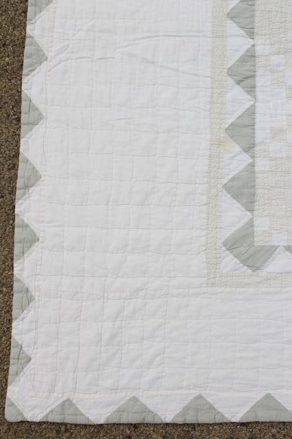 photo of 1940s vintage hand stitched patchwork quilt, rustic modern pale whitewash colors #9