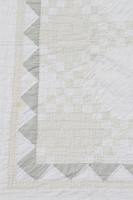 photo of 1940s vintage hand stitched patchwork quilt, rustic modern pale whitewash colors #10