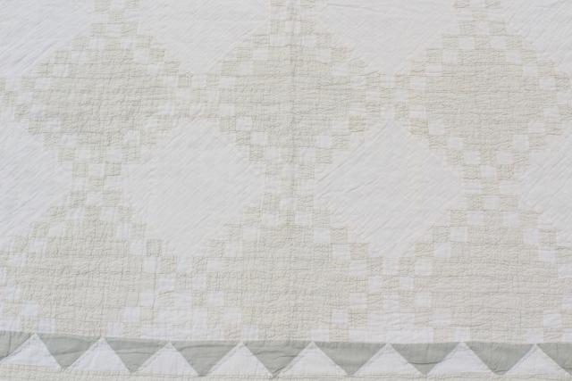 photo of 1940s vintage hand stitched patchwork quilt, rustic modern pale whitewash colors #11