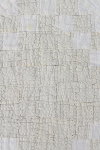 photo of 1940s vintage hand stitched patchwork quilt, rustic modern pale whitewash colors #14