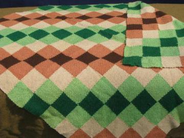 catalog photo of 1940s vintage handwoven wool blanket, weave-it loom patchwork squares