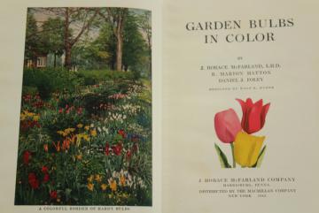 catalog photo of 1940s vintage illustrated gardening book, flower bulbs colored garden photo plates