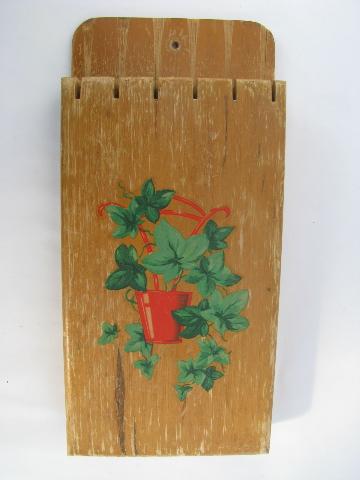 photo of 1940s vintage ivy decal wall-mount wood knife rack for kitchen knives #1