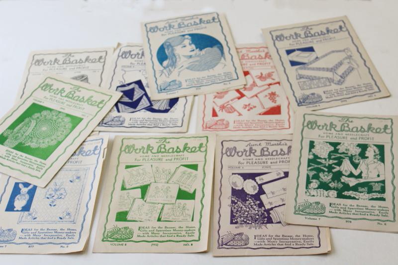 photo of 1940s vintage needlework leaflets, early Workbasket quilt patterns, crochet #1