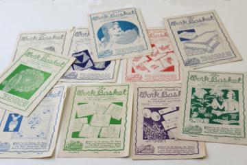 catalog photo of 1940s vintage needlework leaflets, early Workbasket quilt patterns, crochet