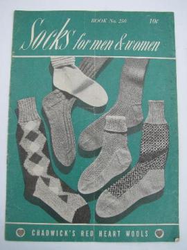 catalog photo of 1940s vintage needlework pattern booklet, knitted Socks for men and women