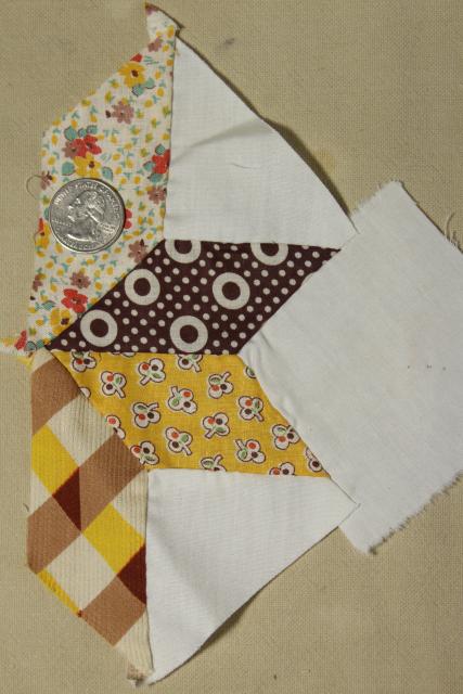 photo of 1940s vintage pieced star patchwork quilt blocks, great old prints & unbleached cotton fabric #4