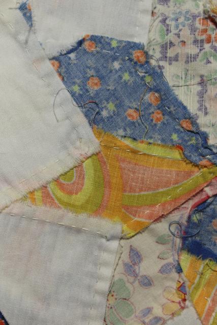 photo of 1940s vintage pieced star patchwork quilt blocks, great old prints & unbleached cotton fabric #11