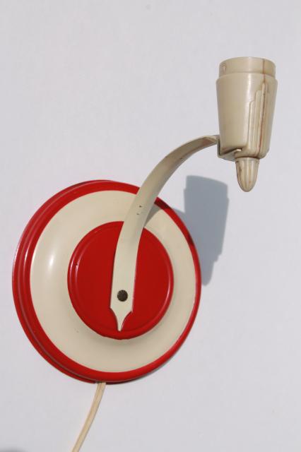 photo of 1940s vintage pin up wall sconce lamp or reading light, retro red bullseye #1