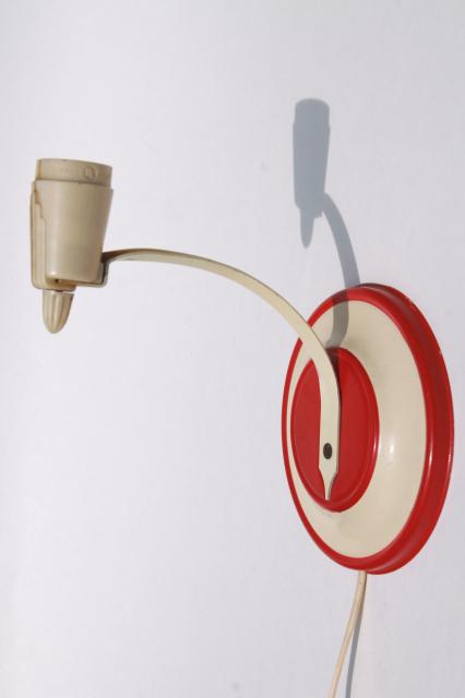 photo of 1940s vintage pin up wall sconce lamp or reading light, retro red bullseye #3