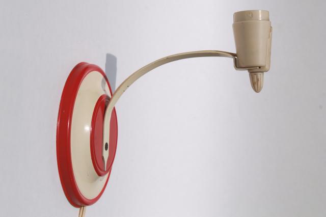 photo of 1940s vintage pin up wall sconce lamp or reading light, retro red bullseye #5