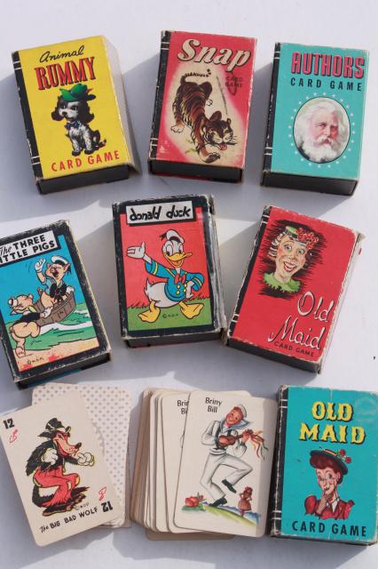 photo of 1940s vintage playing cards, mini card games w/ Donald Duck, Animal Rummy, Snap etc. #1