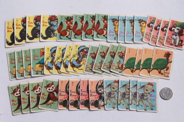 photo of 1940s vintage playing cards, mini card games w/ Donald Duck, Animal Rummy, Snap etc. #4