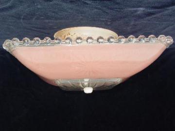 catalog photo of 1940's vintage pressed glass ceiling light pink shade