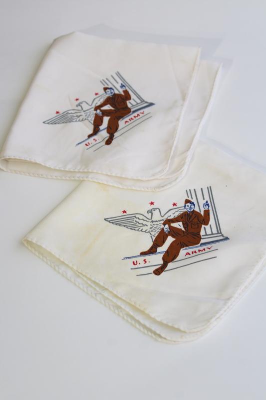 photo of 1940s vintage print rayon handkerchiefs, WWII soldier US Army souvenir gift hankies #6