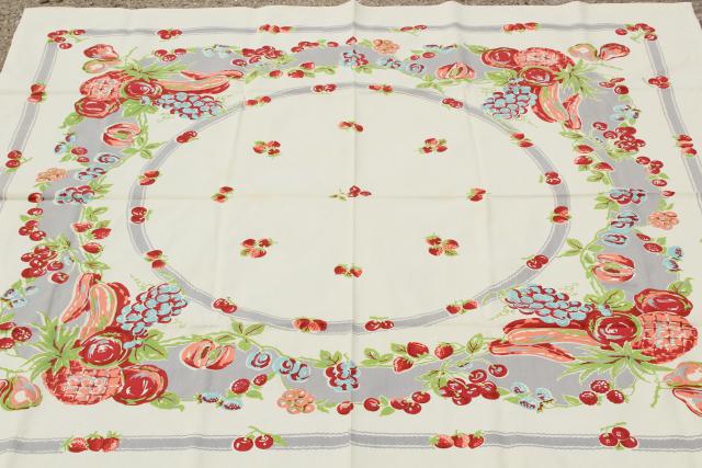 photo of 1940s vintage printed cotton kitchen tablecloth & napkins, Wilendur fruit print #2