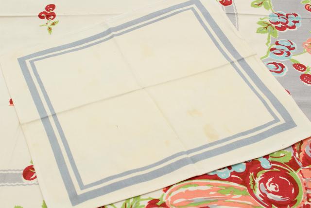 photo of 1940s vintage printed cotton kitchen tablecloth & napkins, Wilendur fruit print #5