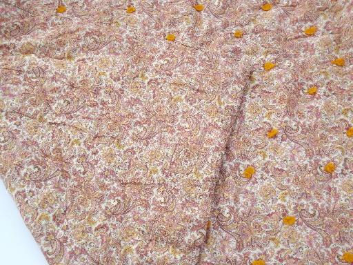 photo of 1940s vintage puffy wool comforter, pink paisley floral print cotton duvet #4