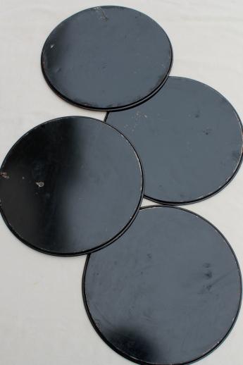 photo of 1940s vintage round metal serving trays, silhouettes print in black on lavender #6