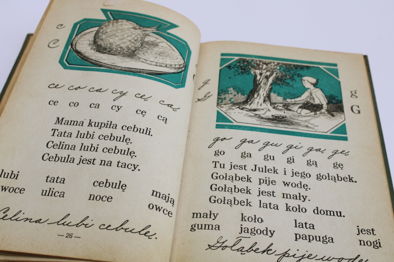 photo of 1940s vintage schoolbook, Polish language first reader beginning early reading book #5