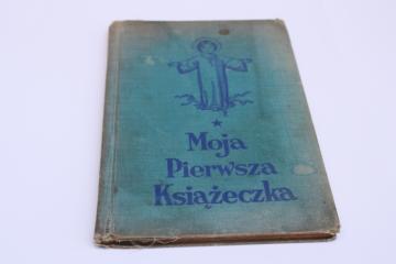 catalog photo of 1940s vintage schoolbook, Polish language first reader beginning early reading book 