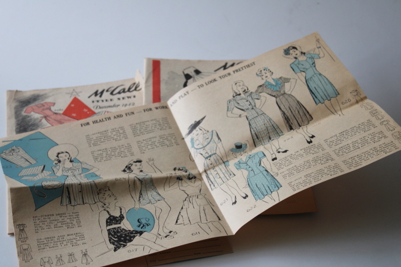 photo of 1940s vintage sewing pattern catalog booklets, fabric counter giveaways McCalls, New York patterns #2