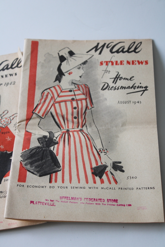 photo of 1940s vintage sewing pattern catalog booklets, fabric counter giveaways McCalls, New York patterns #3