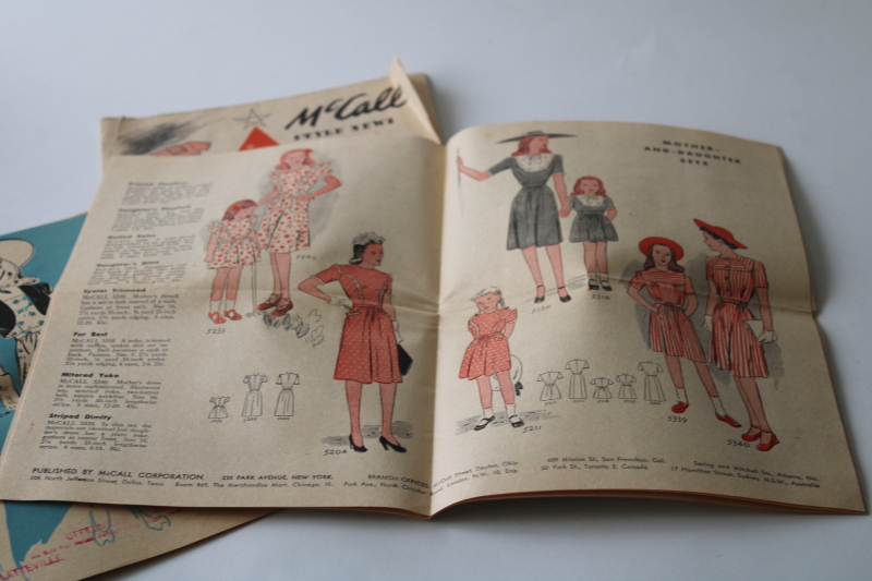 photo of 1940s vintage sewing pattern catalog booklets, fabric counter giveaways McCalls, New York patterns #5