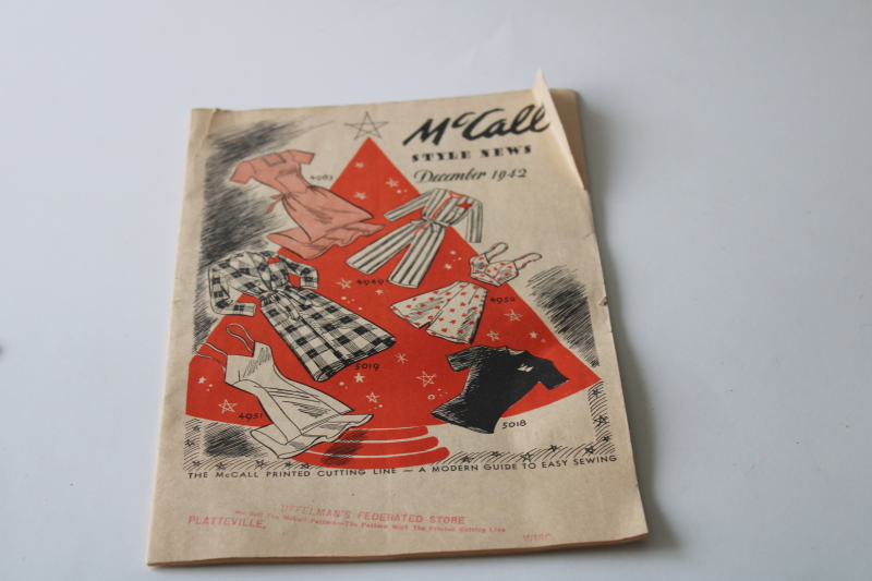 photo of 1940s vintage sewing pattern catalog booklets, fabric counter giveaways McCalls, New York patterns #7