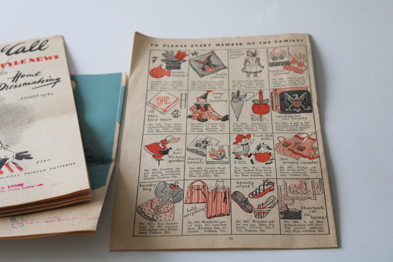photo of 1940s vintage sewing pattern catalog booklets, fabric counter giveaways McCalls, New York patterns #8