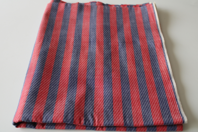 photo of 1940s vintage shirting fabric, twill weave cotton w/ wide stripes red & blue #1