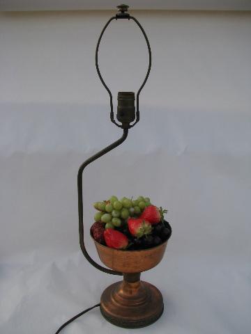 photo of 1940s vintage solid copper banquet lamp for sideboard, fruit centerpiece bowl #1