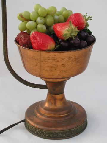 photo of 1940s vintage solid copper banquet lamp for sideboard, fruit centerpiece bowl #2