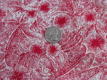 catalog photo of 1940s vintage tropical palms print cotton fabric, red on white