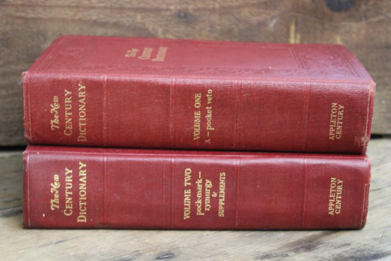 photo of 1940s vintage two volume dictionary, big books w/ old red & gold covers #1