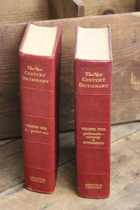 photo of 1940s vintage two volume dictionary, big books w/ old red & gold covers #3